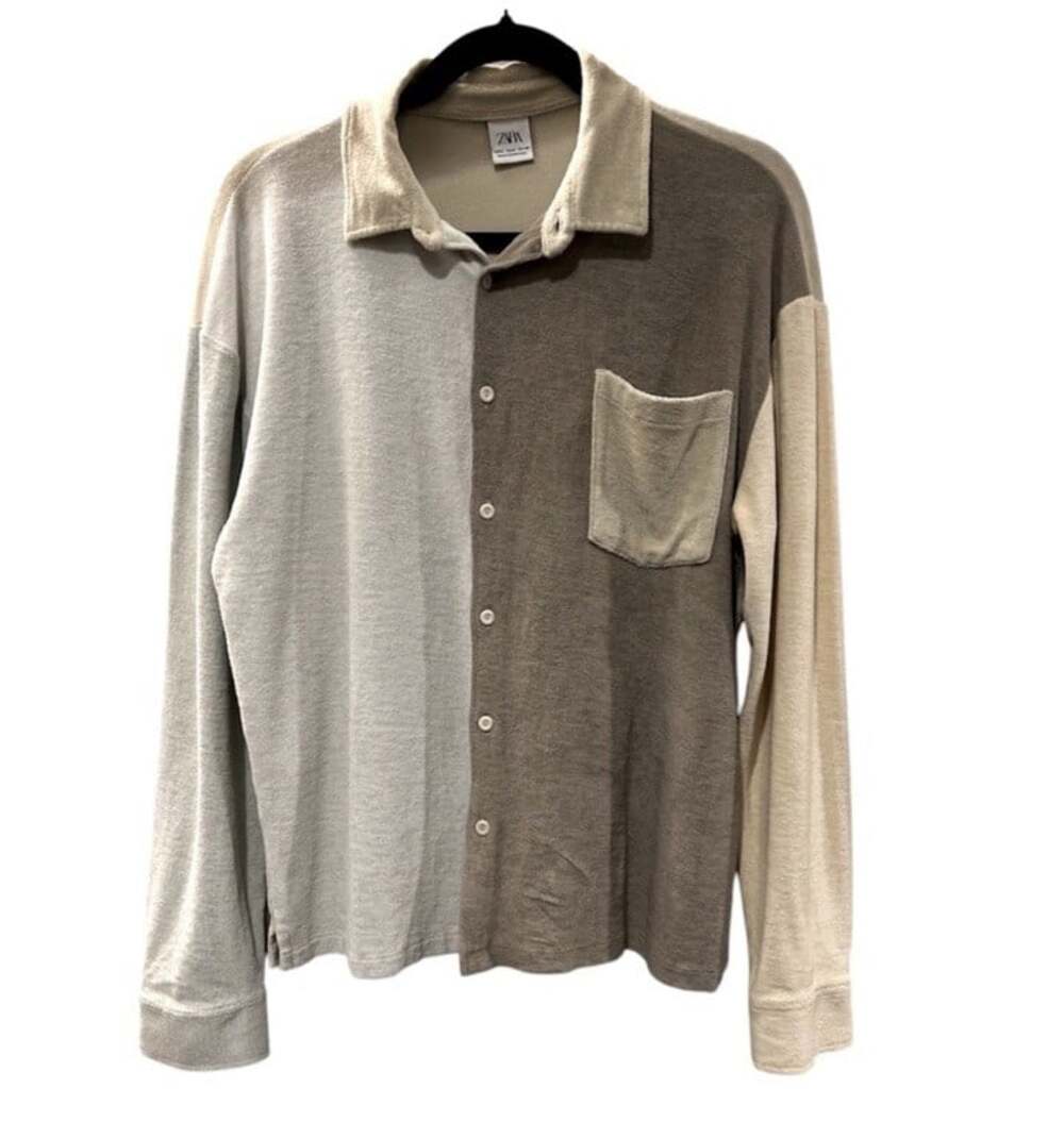 Zara Unisex Colorblock Smart Casual Streetwear Contemporary Button Down Shirt-S